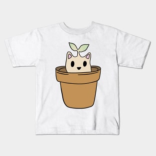 cute cat hiding in a plant pot Kids T-Shirt